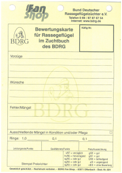 Bewertungskarten Block Zuchtbuch 50 Stück